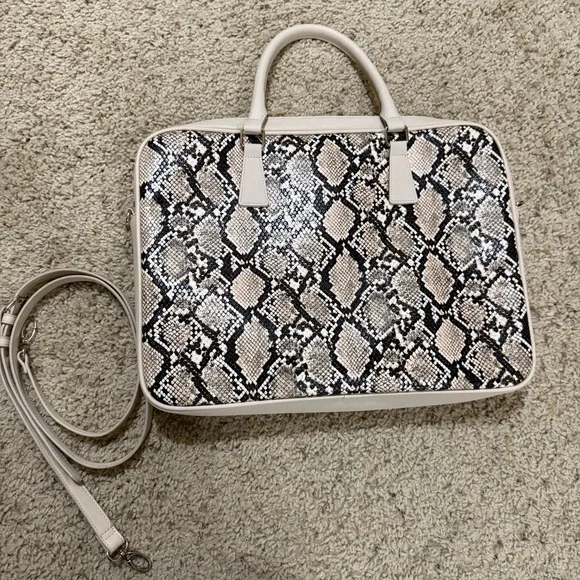White House Black Market Snakeskin Print Laptop Briefcase Crossbody Bag - Picture 5 of 13
